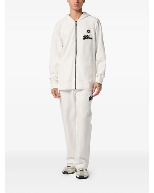 Philipp Plein White Basic Signature Zip-Up Hoodie for men