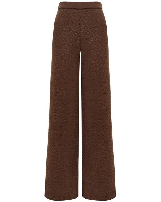12 STOREEZ Brown Pointelle-Knit Wide-Leg Trousers