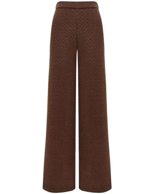 12 STOREEZ Brown Pointelle-Knit Wide-Leg Trousers