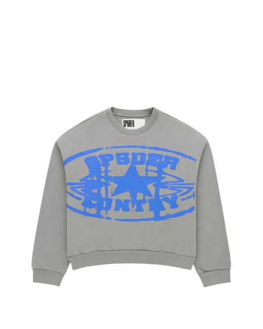 Sp5der Blue Graphic-Print Crew-Neck Sweater for men