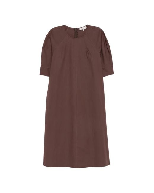 Antonelli Brown Pleated-Detail Short-Sleeve Dress