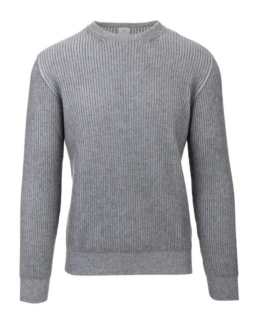 Eleventy Gray Crew-Neck Ribbed Sweater for men