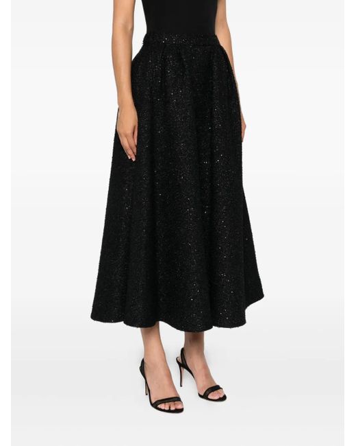 Alessandra Rich Black Sequin-Embellished Pleated Skirt