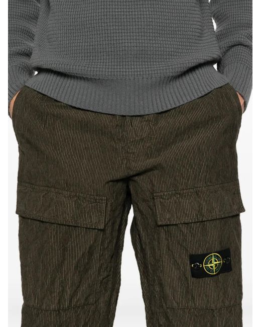 Stone Island Green Wrinkled Corduroy Straight-Leg Trousers for men