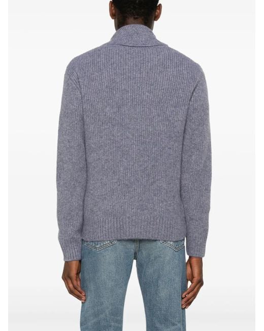 Tom Ford Blue Shawl-Collar Ribbed Cardigan for men