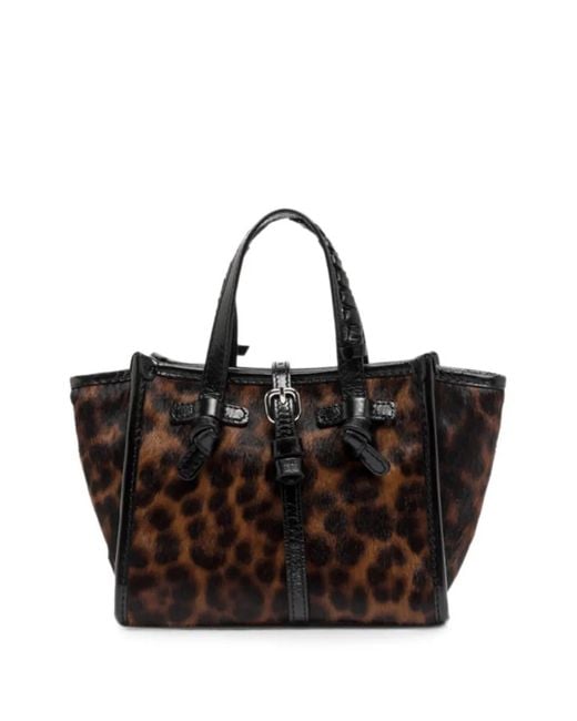 Gianni Chiarini Black Mini Miss Marcella Leopard-Print Tote Bag
