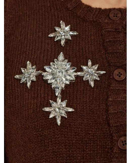 Munthe Brown Vocca Crystal-Embellished Puff-Sleeve Cardigan