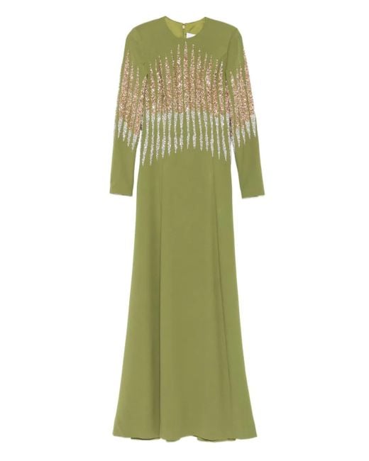 Abito Lungo Con Paillettes di Dina Melwani in Green