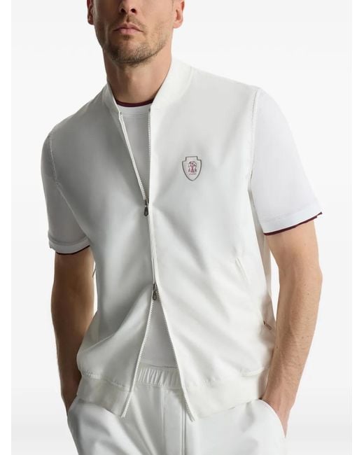 Brunello Cucinelli White Nylon Vest With Logo for men