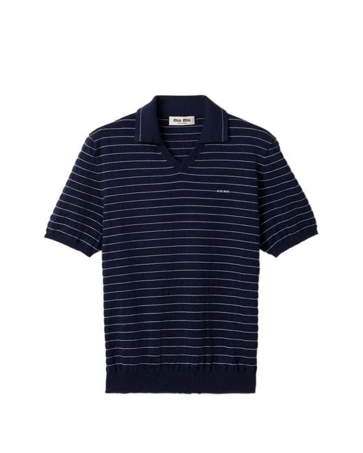 Miu Miu Blue Pull En Coton À Col V
