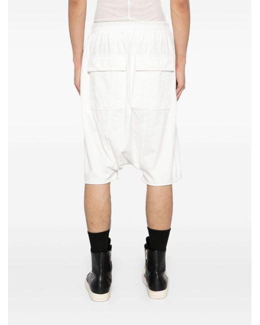 Rick Owens White Pods Drawstring Cotton Shorts for men