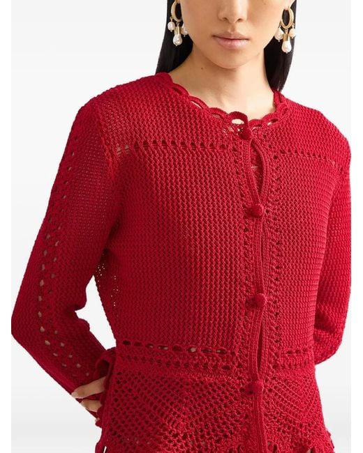 Erdem Red Crochet Peplum Cardigan