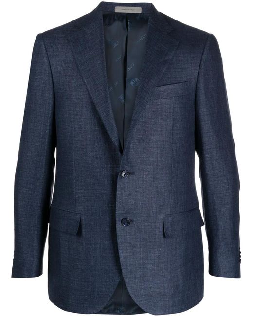 Corneliani Blue Single-Breasted Linen/Flax Blend Blazer for men
