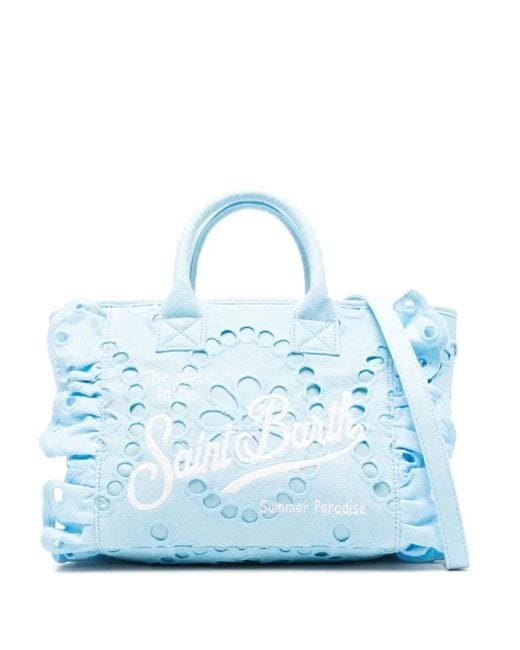 Mc2 Saint Barth Logo-embroidered Cotton Tote Bag Blue