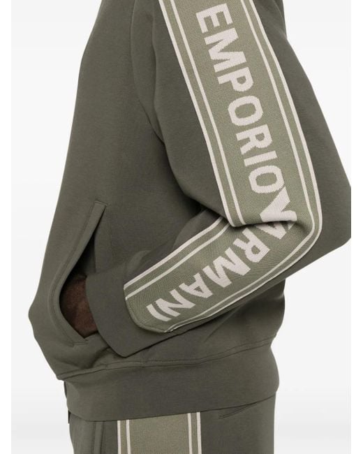 Emporio Armani Green Logo-Tape Zip-Up Sweatshirt for men