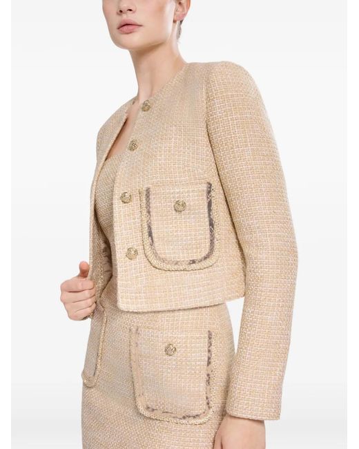 Elie Saab Natural Python-Print Tweed Jacket