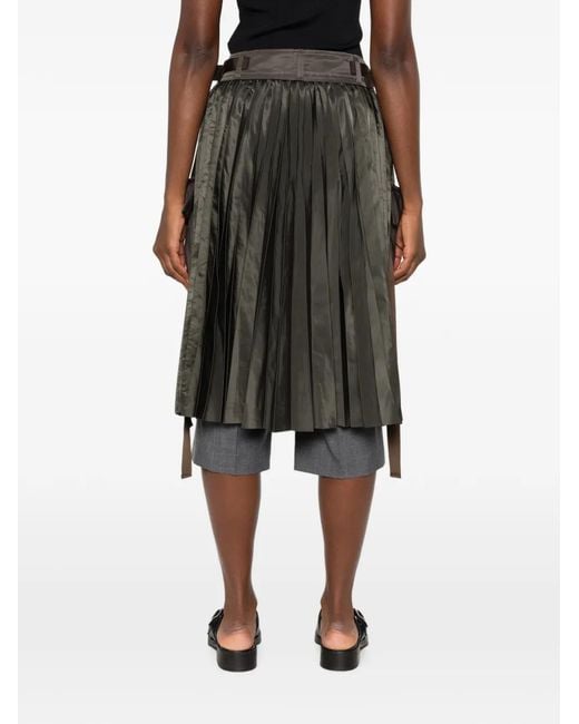 Sacai Gray Pleated-Overlay Cropped Trousers