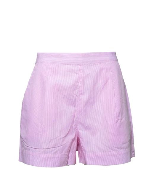 Mc2 Saint Barth Purple Striped Elasticat-Waist Shorts