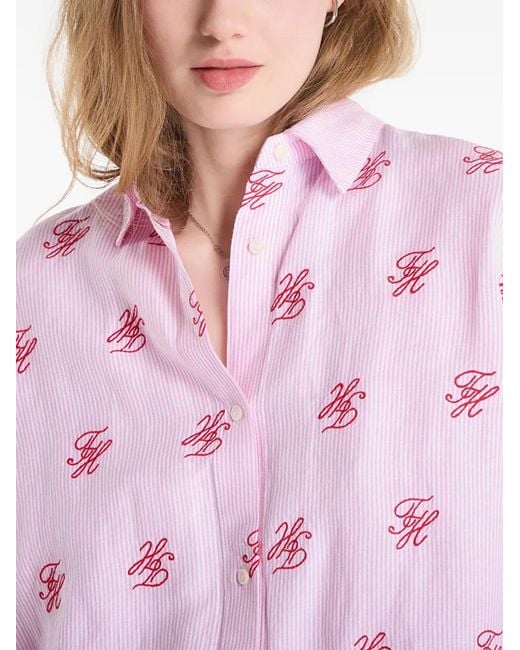 Tommy Hilfiger White Monogram-Print Button-Down Linen Shirt