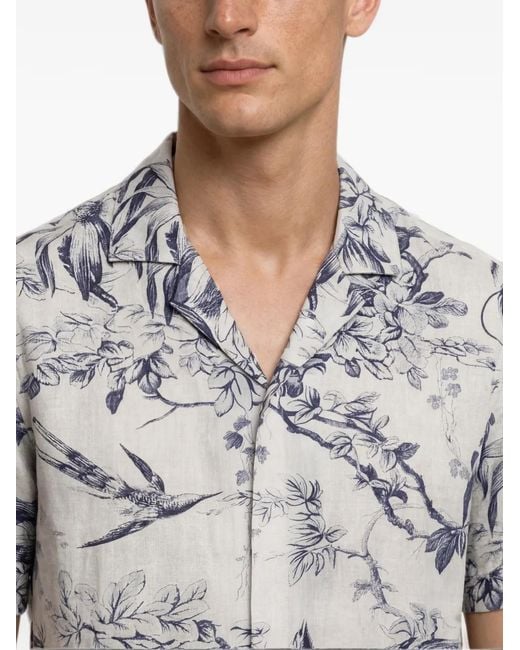 Orlebar Brown Blue Maitan Zephra Bird-Print Linen Shirt for men