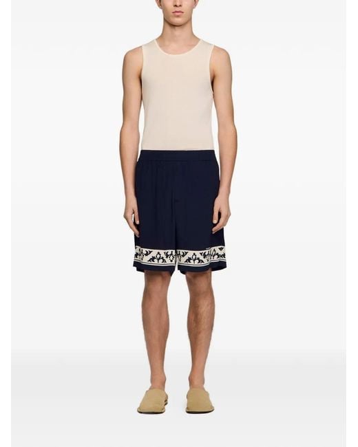 Sandro Blue Contrast Pattern Flowy Shorts for men