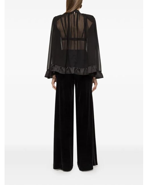 Nissa Black Ruffle-Trim Chiffon Top