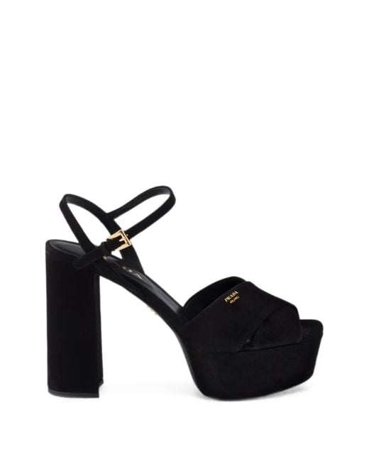 Prada Black Suede Platform Sandals