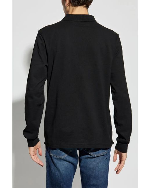DIESEL Black Logo-Appliqué Long-Sleeved Polo Shirt for men
