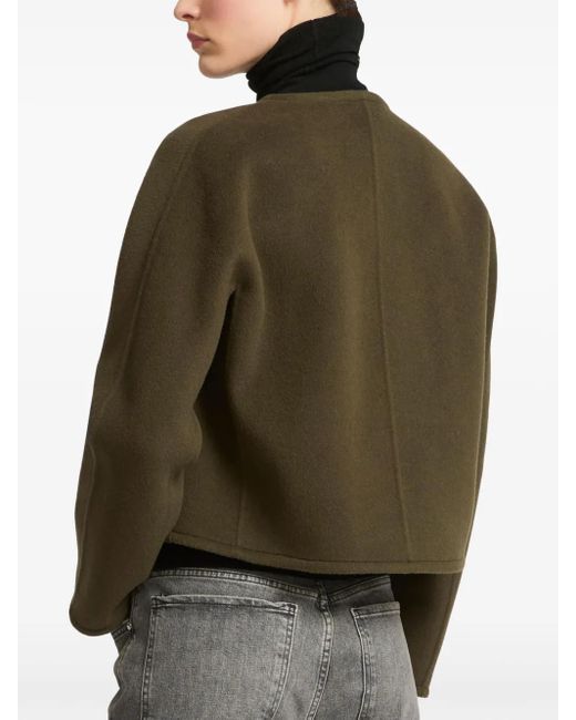 Yves Salomon Green Leather Trim-Detailing Jacket