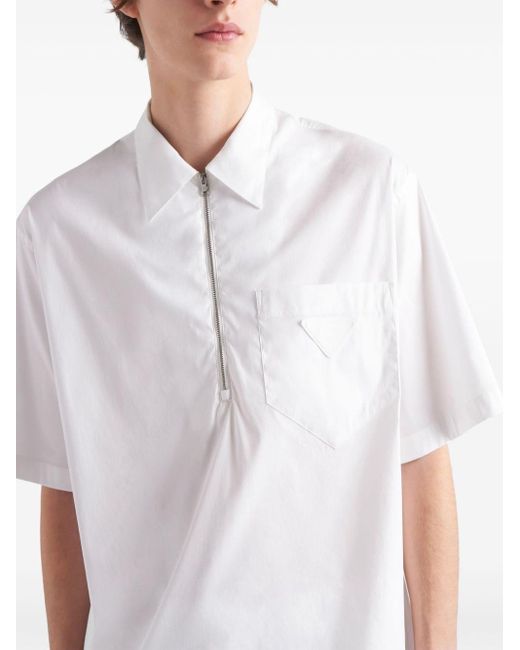 Prada White Logo-appliqué Half-zip Cotton Shirt for men