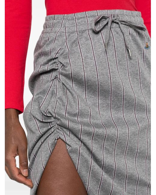 Vivienne Westwood Gray Side Panther Pinstripe-Print Ruched Mini Skirt