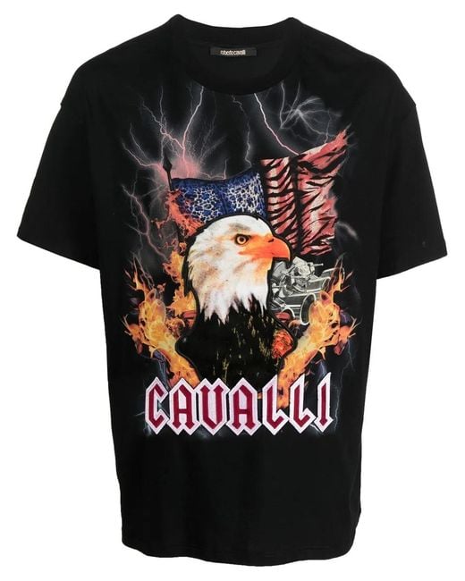 Roberto Cavalli Black Eagle Print Short-Sleeve T-Shirt for men