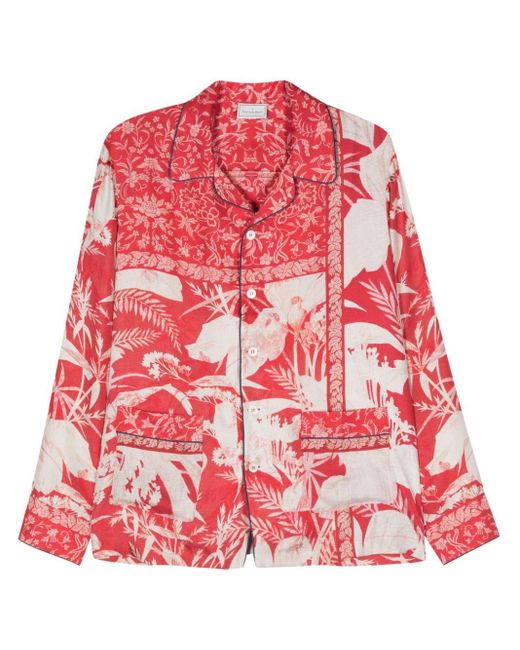 Pierre Louis Mascia Red Floral-print Silk Shirt for men