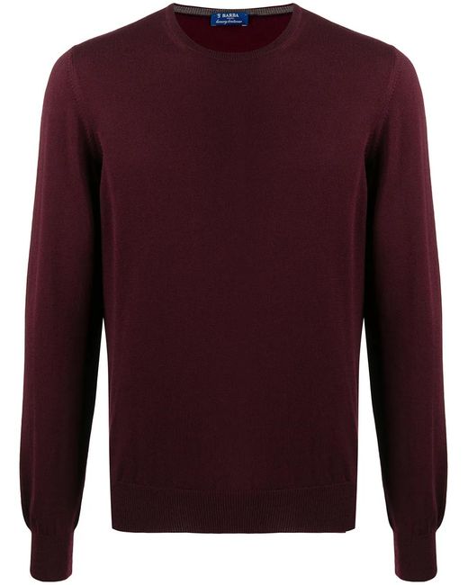 Barba Napoli Red Crewneck Wool Jumper for men