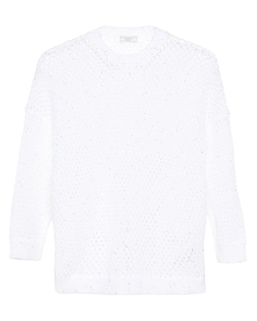 Peserico White Sequin-embellished Open-knit Jumper