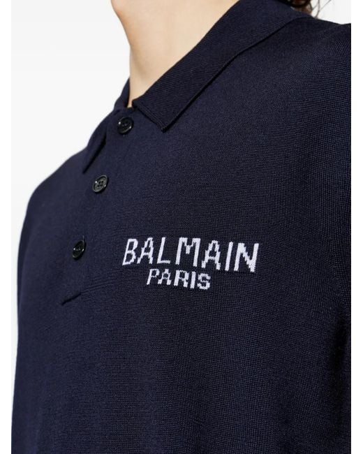 Balmain Blue Logo-Detail Polo T-Shirt for men