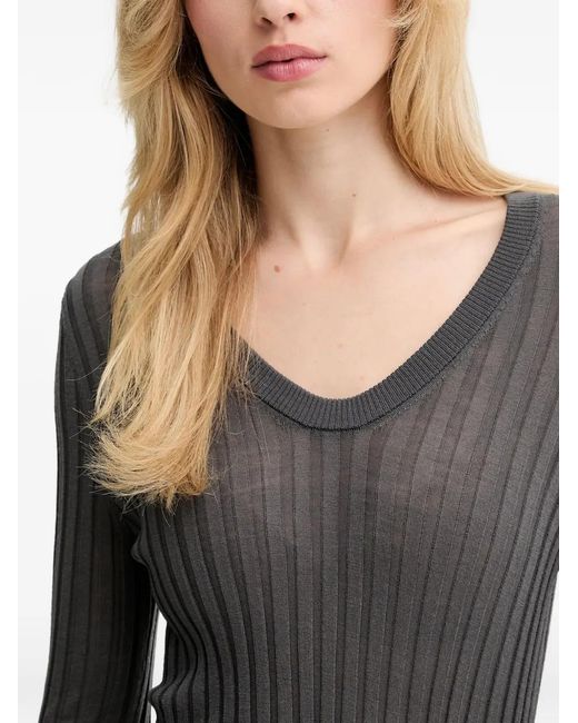 IRO Gray Hattie Ribbed V-Neck Sweater