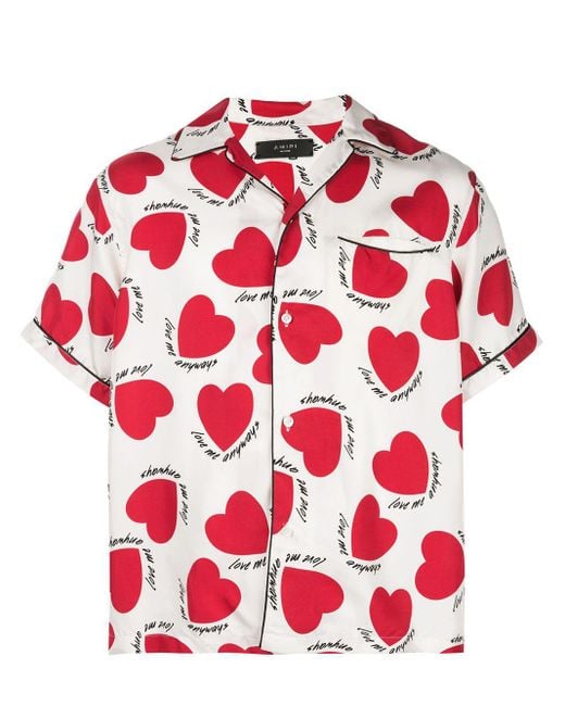 Camisa con estampado de corazones Amiri de hombre de color White