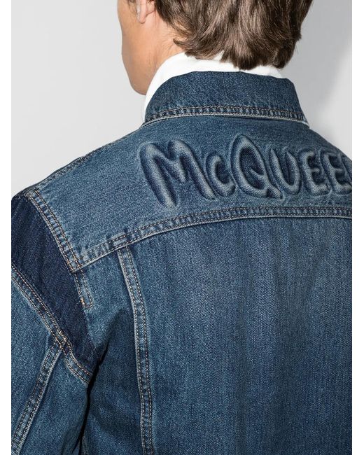 McQueen Blue Logo-Embossed Denim Jacket for men