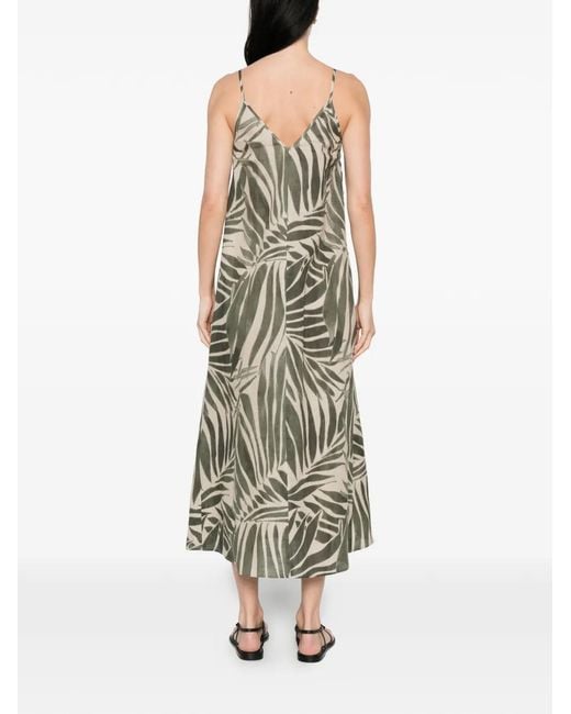 Pennyblack White Leaf-Print V-Neck Midi Dress