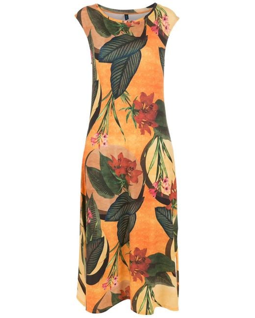 Lygia & Nanny Yellow Floral Leaf Print Midi Dress