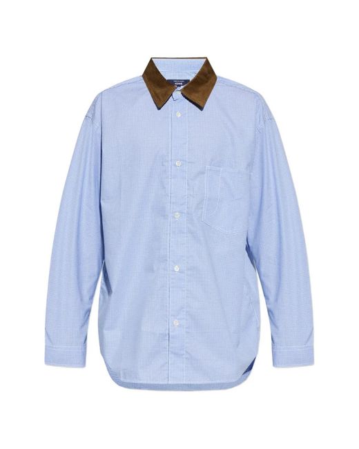 Comme des Garçons Blue Corduroy-Collar Checked Shirt for men