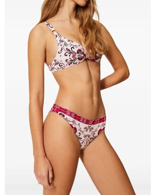 Twinset Pink Underwired Bikini Top With Print And Rhinestones