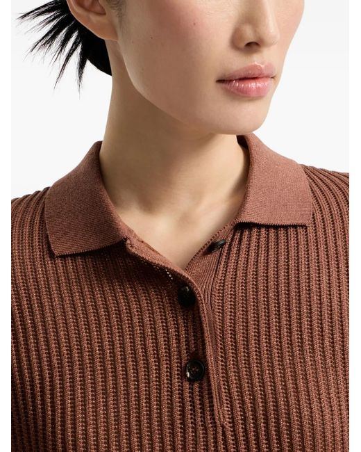 Brunello Cucinelli Metallic Opengebreid Poloshirt in het Brown