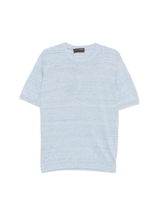 FILIPPO DE LAURENTIIS Blue Fine-Knit Short-Sleeve T-Shirt for men