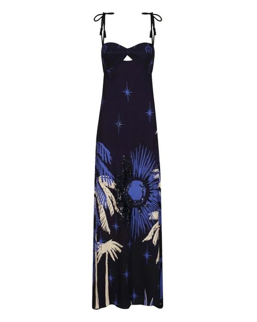 Johanna Ortiz Blue Dancing With The Shadows Tie-Strap Printed Dress