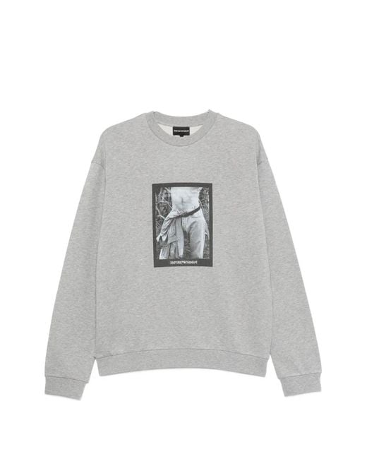 Emporio Armani Gray Graphic-Print Crew-Neck Sweatshirt for men