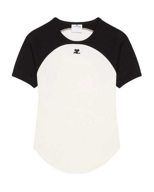 Courreges Black Contrast-Design Short-Sleeved Top With Logo Detail