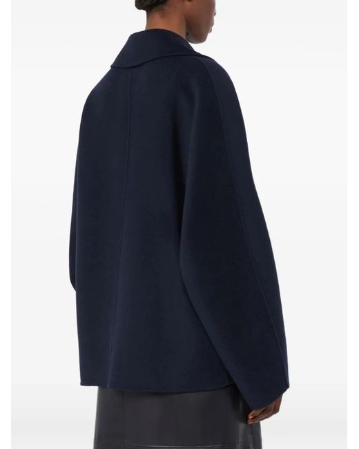 Max Mara Blue Double-Breasted Virgin Wool Coat