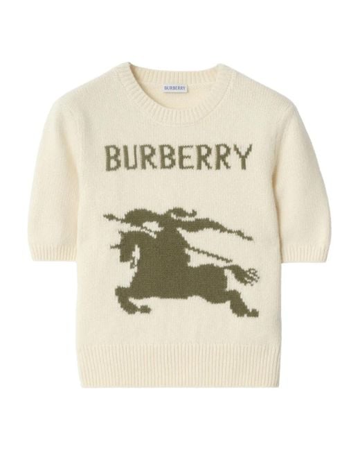 T-Shirt Con Logo Equestrian Knight di Burberry in Natural